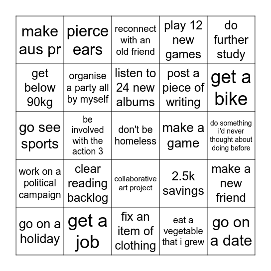 2025 goals Bingo Card