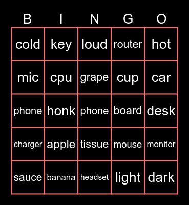 test Bingo Card