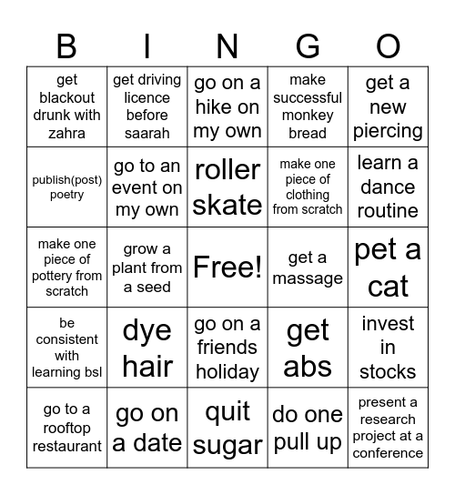 Ayesha's 2025 bingo Card