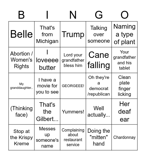 Grandma Bingo Card