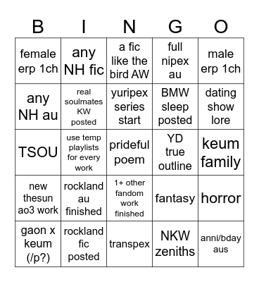 2025 writing bingo Card