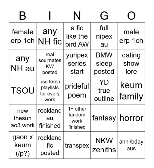 2025 writing bingo Card