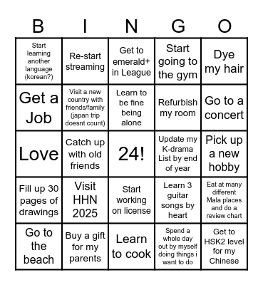 2025 resolution card Bingo Card