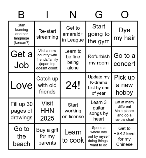 2025 resolution card Bingo Card