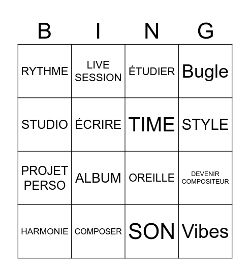 2025 - MUSIQUE Bingo Card