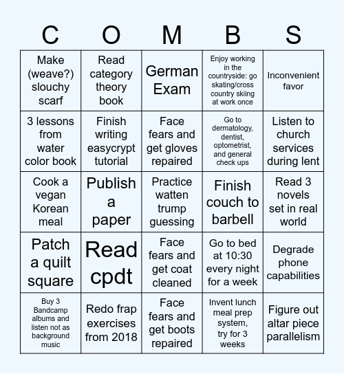 Resolutions Bingo Card