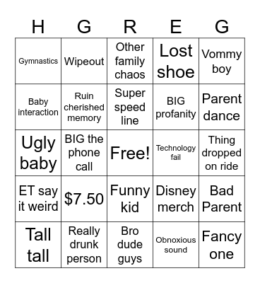 Universal StudiBingos Day 2 Bingo Card