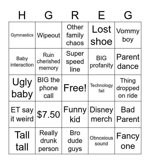 Universal StudiBingos Day 2 Bingo Card