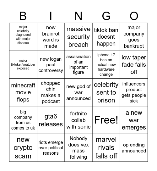 2025 Bingo Card