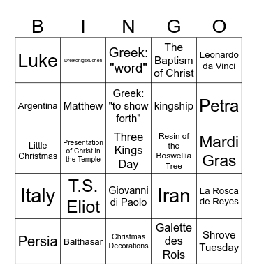 Epiphany Bingo Card