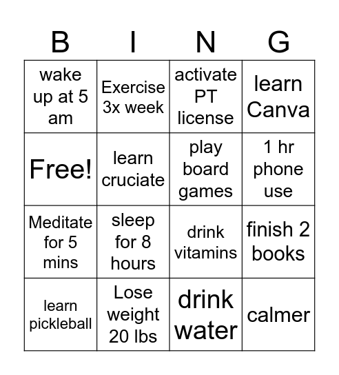 Ivy's Goals 2025 Bingo Card