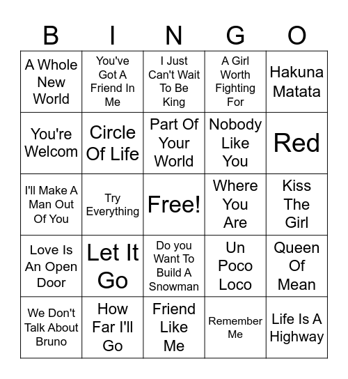 Ms. Bre's Disney Music Bingo Card