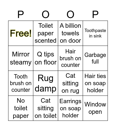 Bathroom Bingo Card