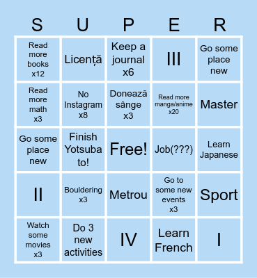 2024 New Years Resolutions Bingo Card