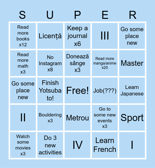 2025 New Years Resolutions Bingo Card