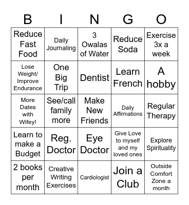 2025 Resolutions Bingo Card