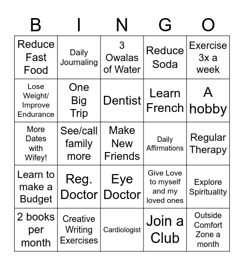 2025 Resolutions Bingo Card