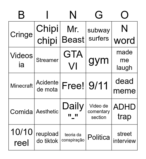 Insta Reels Bingo Card