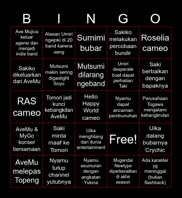 Ave Mujica Anime Bingo Card