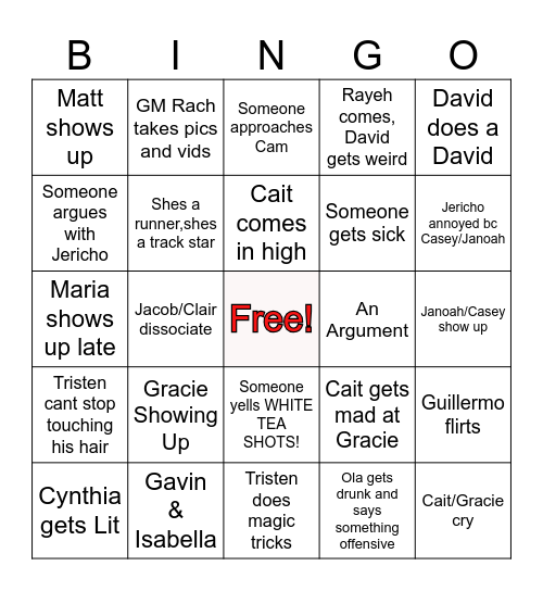 Shenanigans Bingo Card