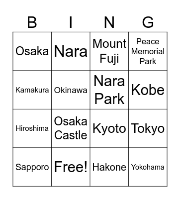 Japan Bingo Card