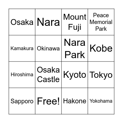 Japan Bingo Card