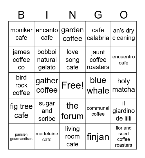 sd cafe crawl Bingo Card