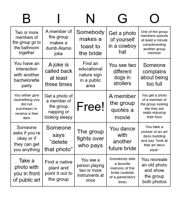 Elizabeth’s Mission Bingo Card