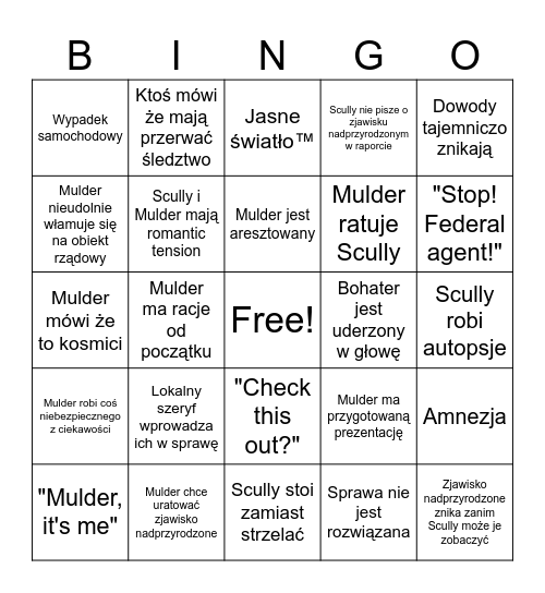 X files Bingo Card