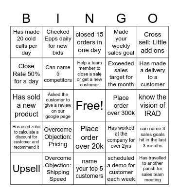 Sales Team Bingo Card