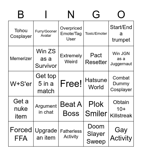Item Asylum Bingo Card