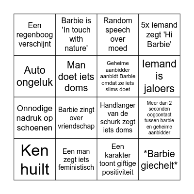 Barbie Bingo Card