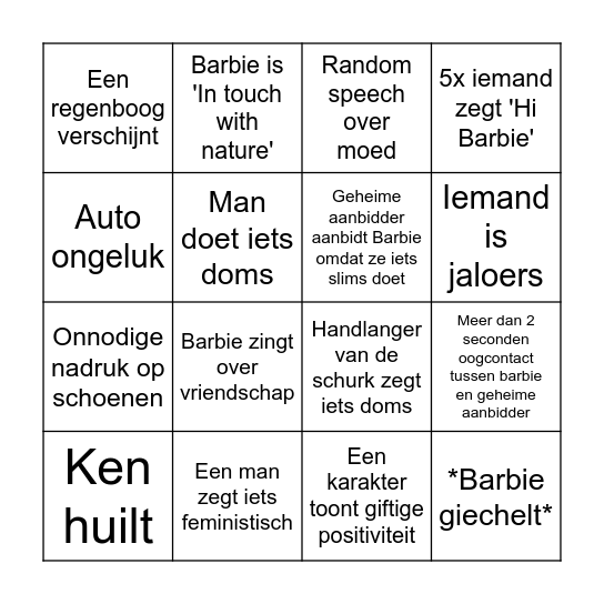 Barbie Bingo Card