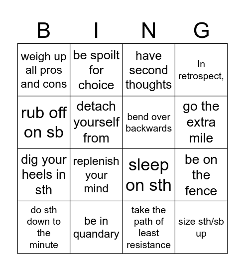 Revision Bingo Card