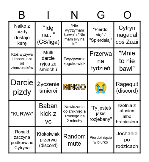 Problemy z małolatami Bingo Card