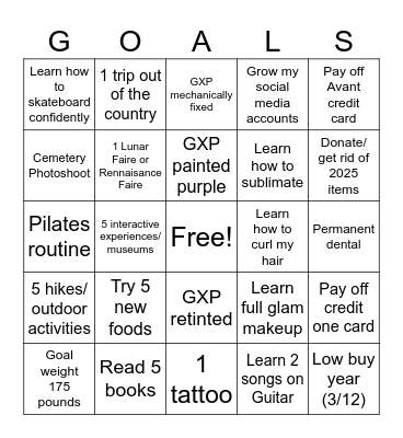 2025 Goals Bingo Card