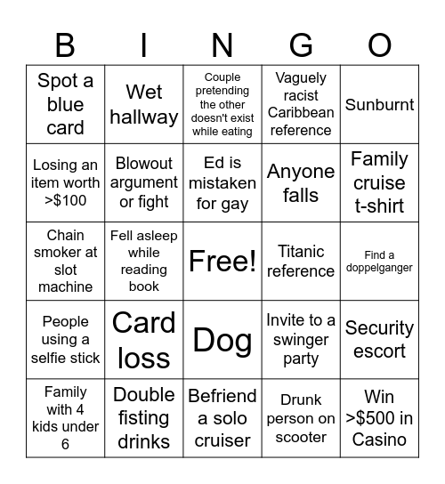 Cruise Bingo Card