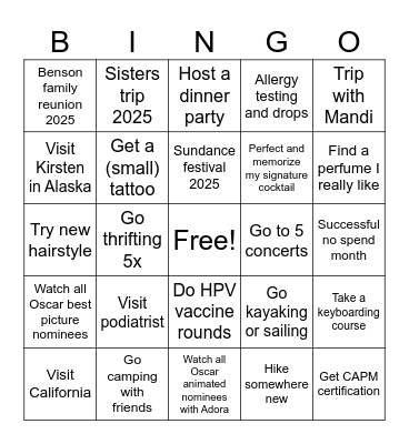 2025 Bingo Card