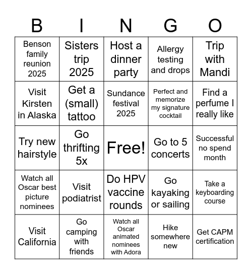 2025 Bingo Card