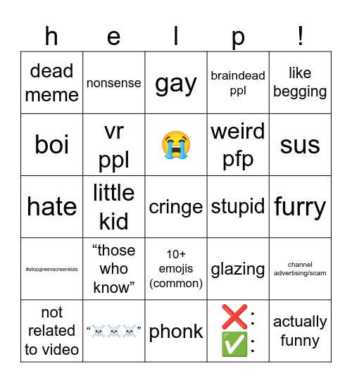 yt shorts bingo Card