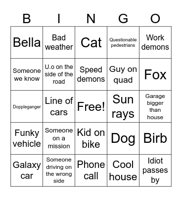 In the car Bingo Card