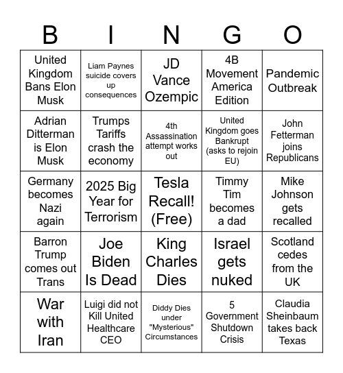 2025 Predictions Bingo (Cami and Clay) Bingo Card