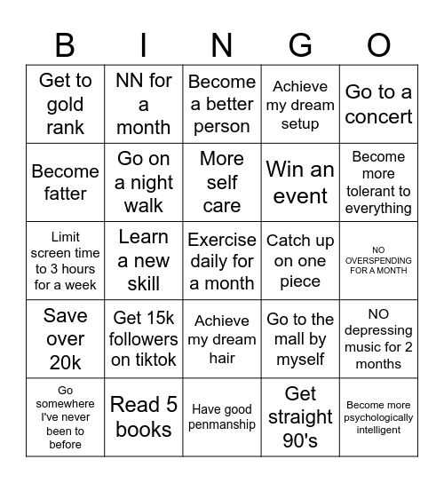 My 2025 Bingo Card