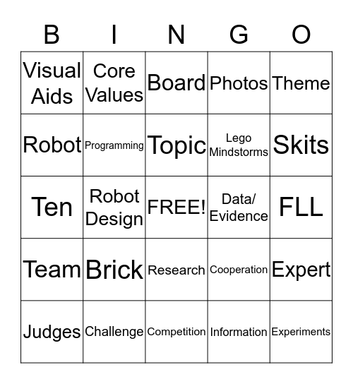 Lego League Bingo Card