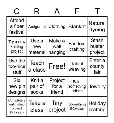 Craft Bingo 2025 Bingo Card