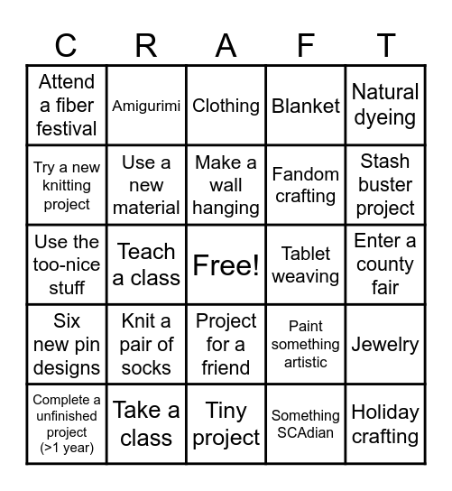 Craft Bingo 2025 Bingo Card