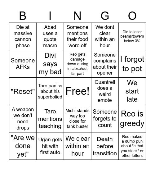 Untitled Bingo Card