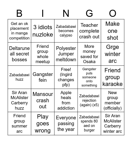 New years bingo Card