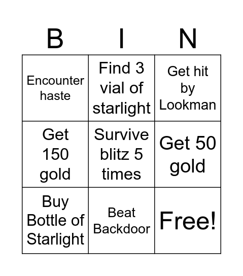 Doors Backdoor Bingo Card