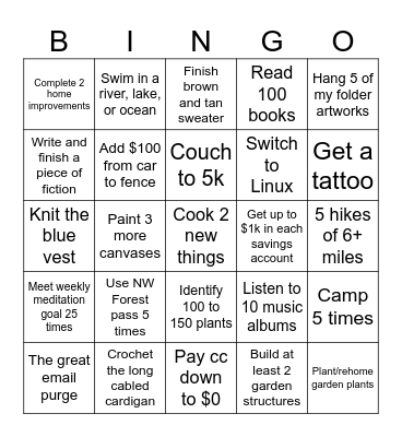 2025 Resolutions Bingo Card